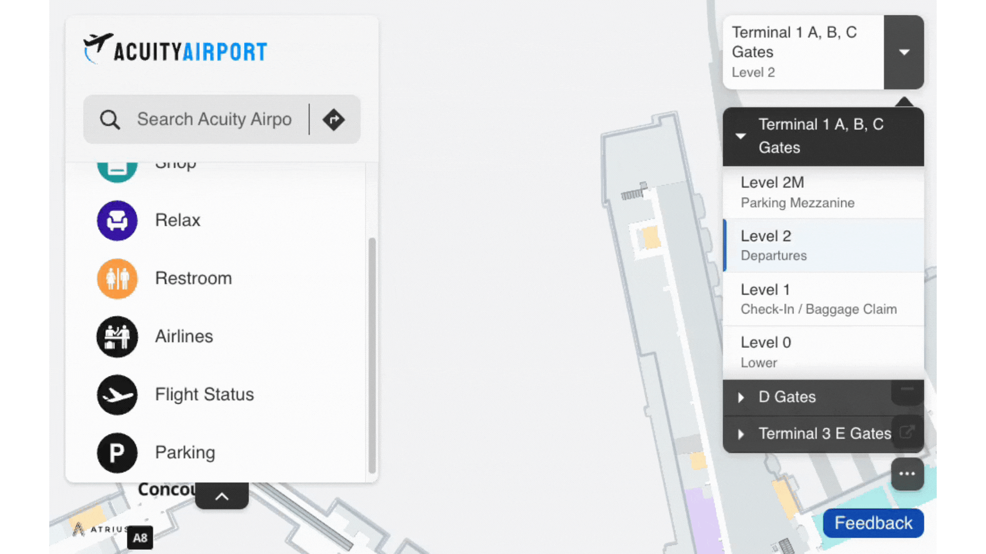 An Atrius Wayfinder map showcasing updated accessibility features, including smoother navigation and magnification capabilities.