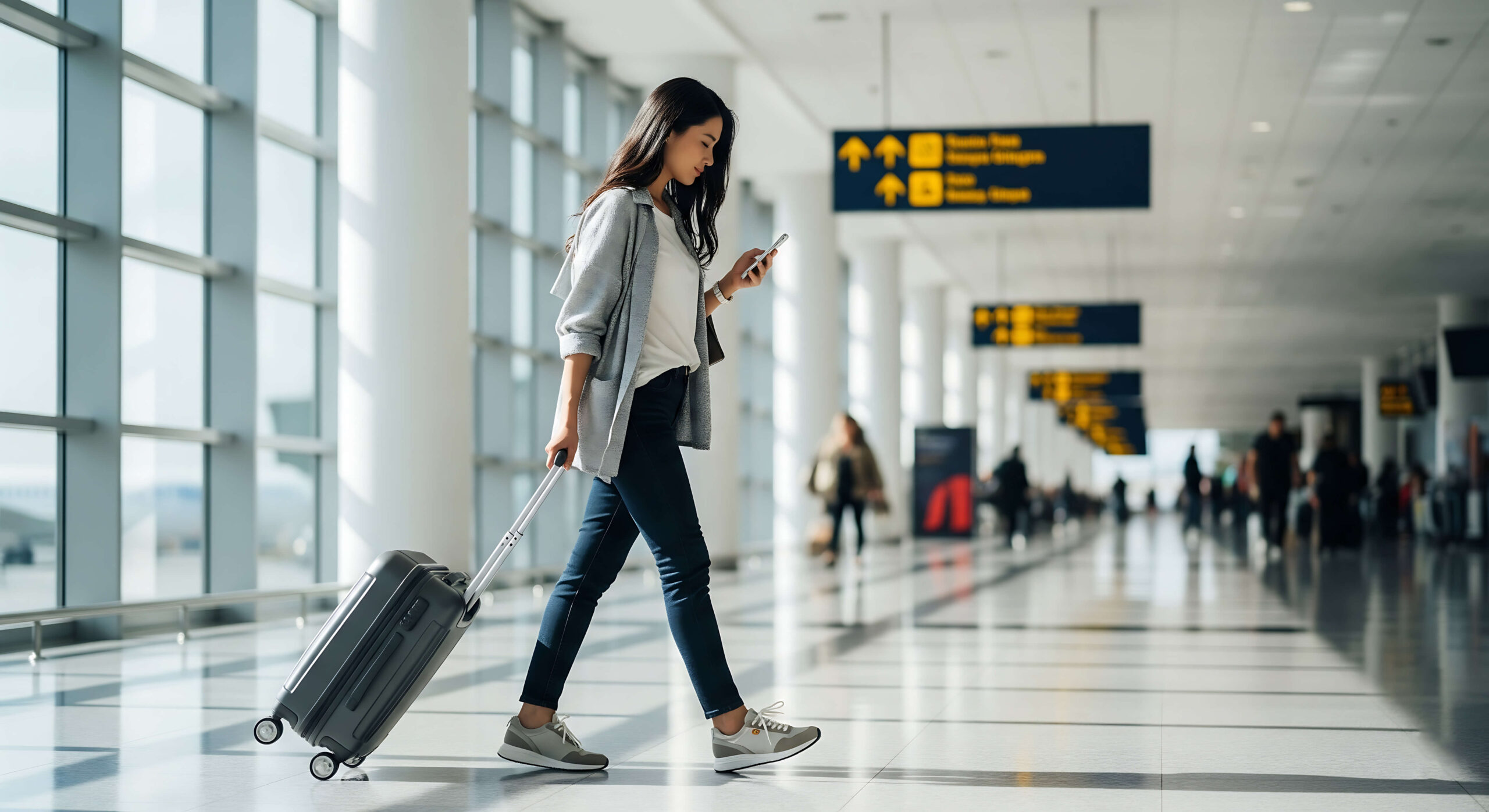 Woman wayfinding on airline app